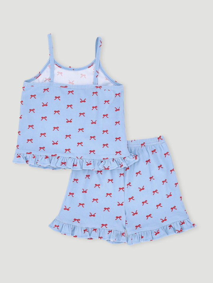 Pre-Girls Bow Print Sleep Set - Blue