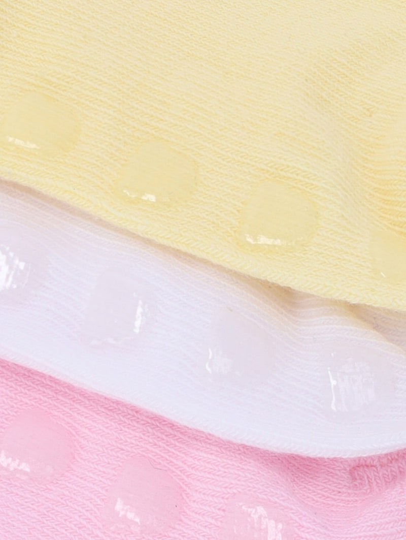 Baby Girls 3 Pack Cherry Lettuce Hem Cotton Socks - Dusty Pink/White/Yellow