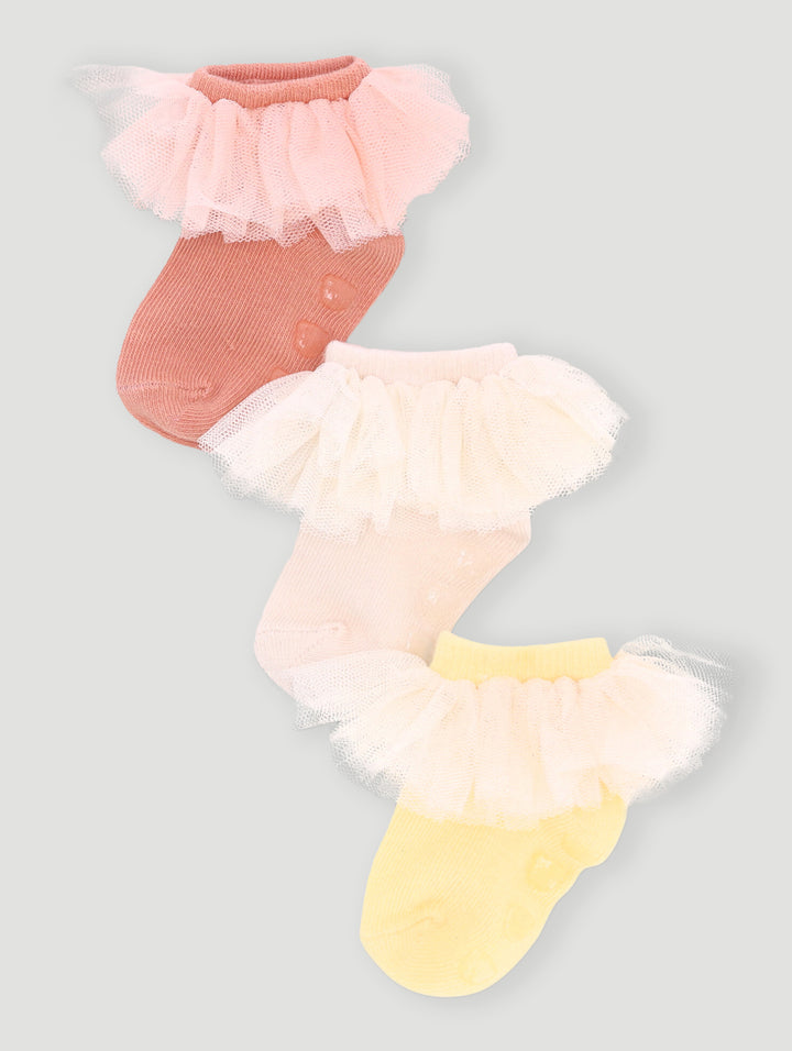 Baby Girls 3 Pack Frill & Bow Cotton Socks - Cream