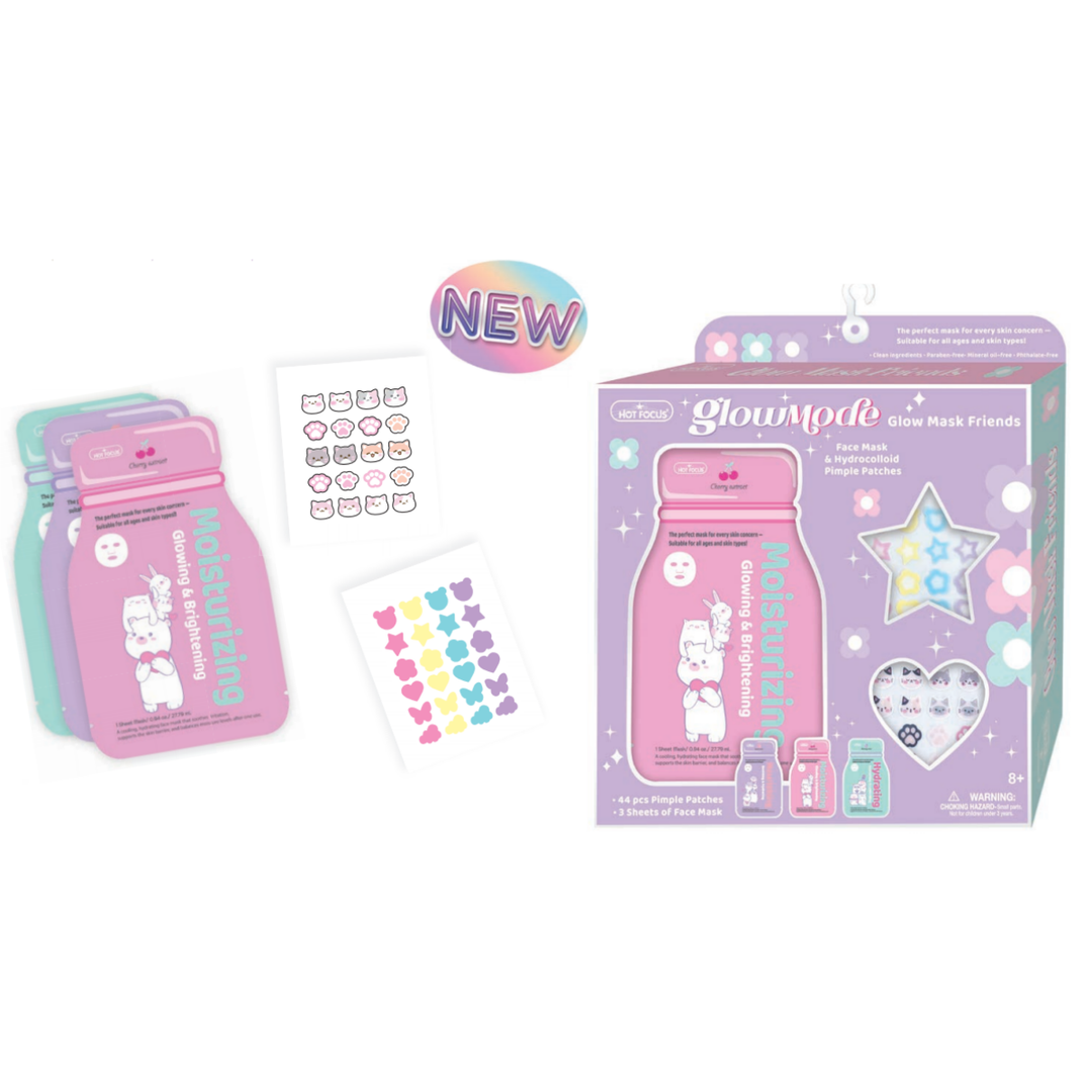 GlowMode Teen Glow Mask Friends – Hydrating Face Mask & Pimple Patch Set