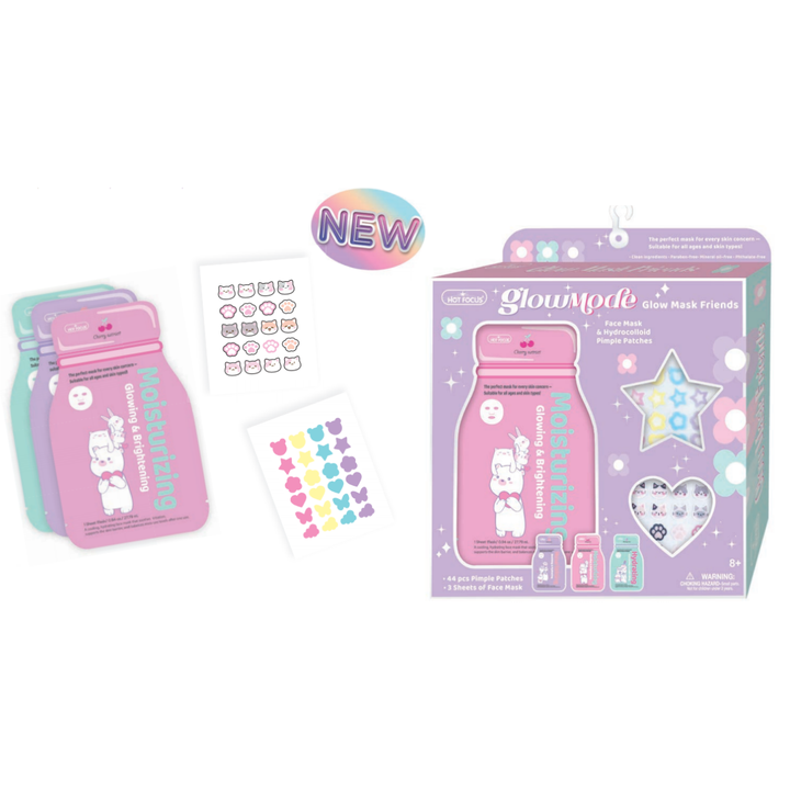 GlowMode Teen Glow Mask Friends – Hydrating Face Mask & Pimple Patch Set