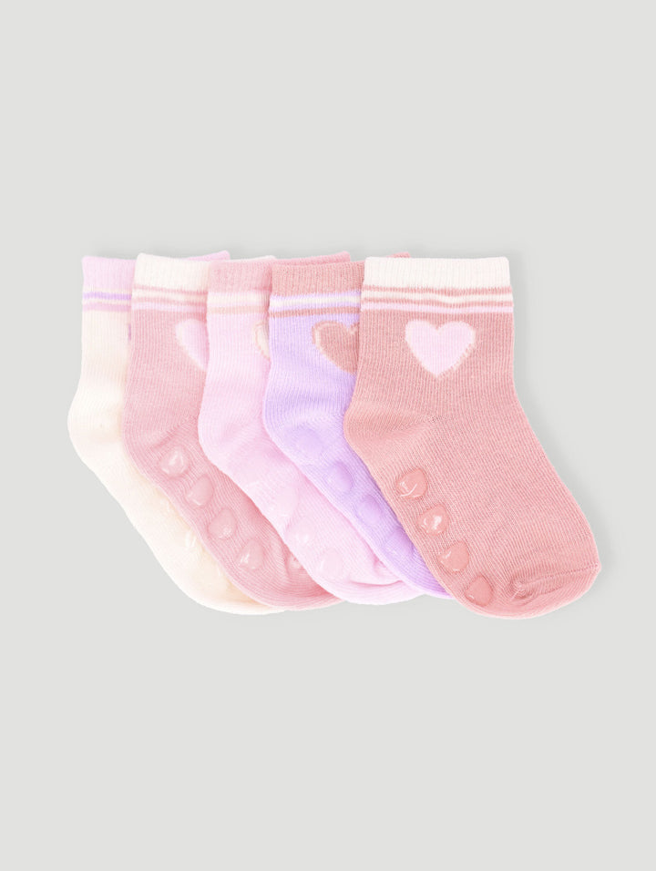 Baby Girls 5 Pack Cotton Hearts Socks - Multi