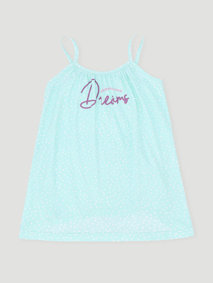 Pre-Girls Spot Print Embroidered Sleep Dress - Aqua
