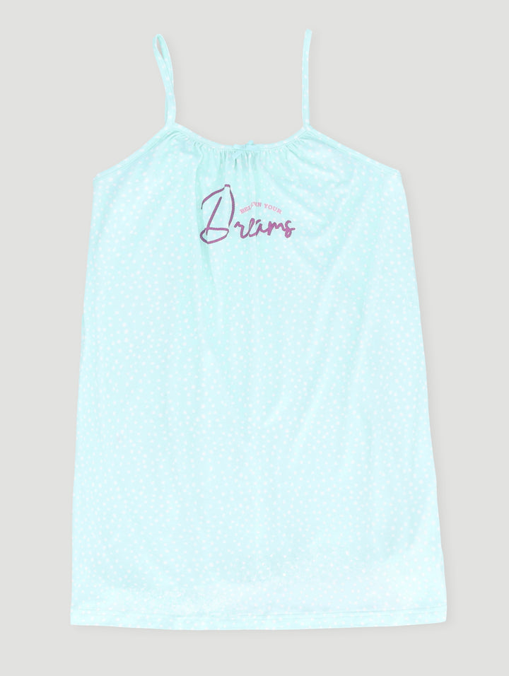 Girls Spot Print Embroidered Sleep Dress - Aqua