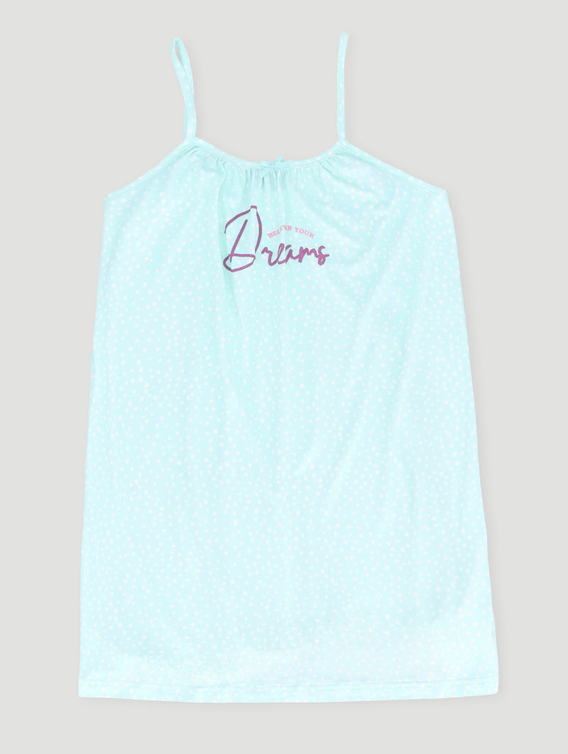 Girls Spot Print Embroidered Sleep Dress - Aqua
