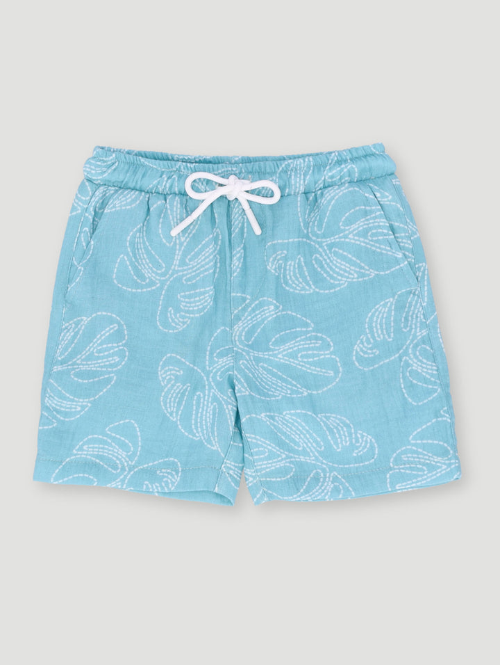 Pre-Boys Leaf Muslin Short - Blue