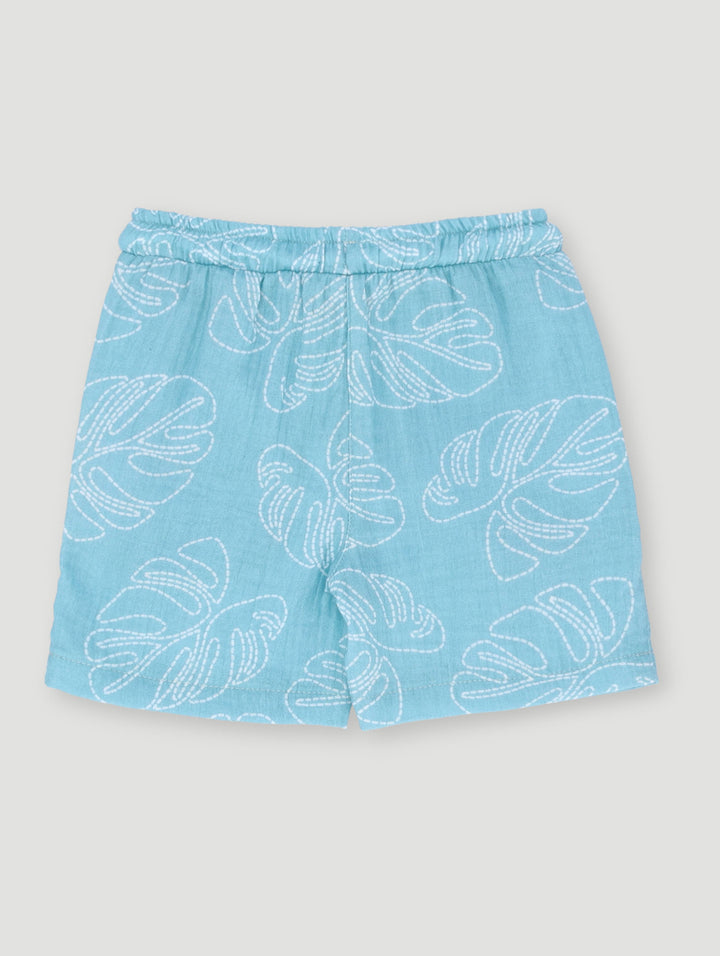 Pre-Boys Leaf Muslin Short - Blue