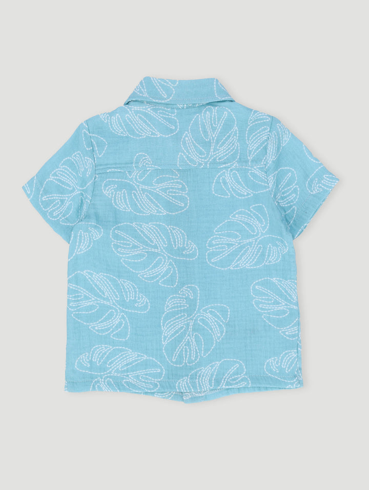 Pre-Boys Leaf Muslin Shirt - Blue