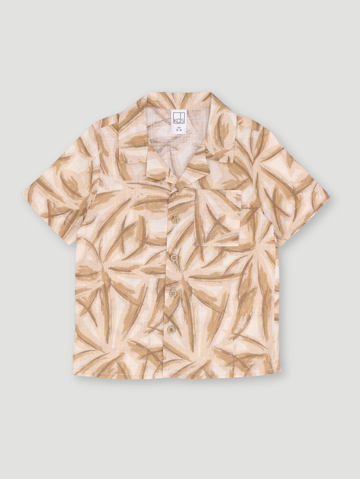 Pre- Boys Short Sleeve Palm Cotton Slub Shirt - Multi