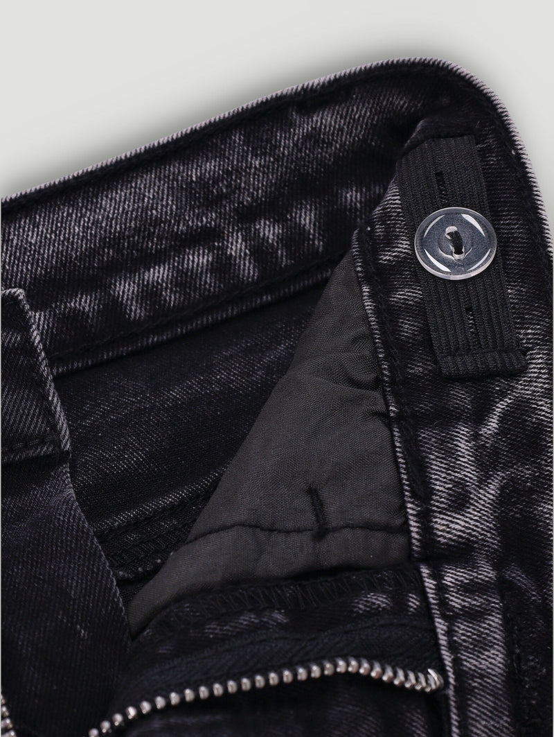 Pre-Boys Acid Wash Cargo Denim - Charcoal
