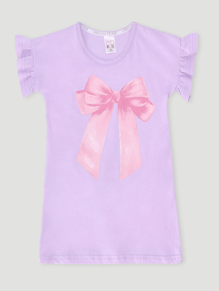 Pre-Girls Frill Sleeve Bow Sleep Dress - Lilac