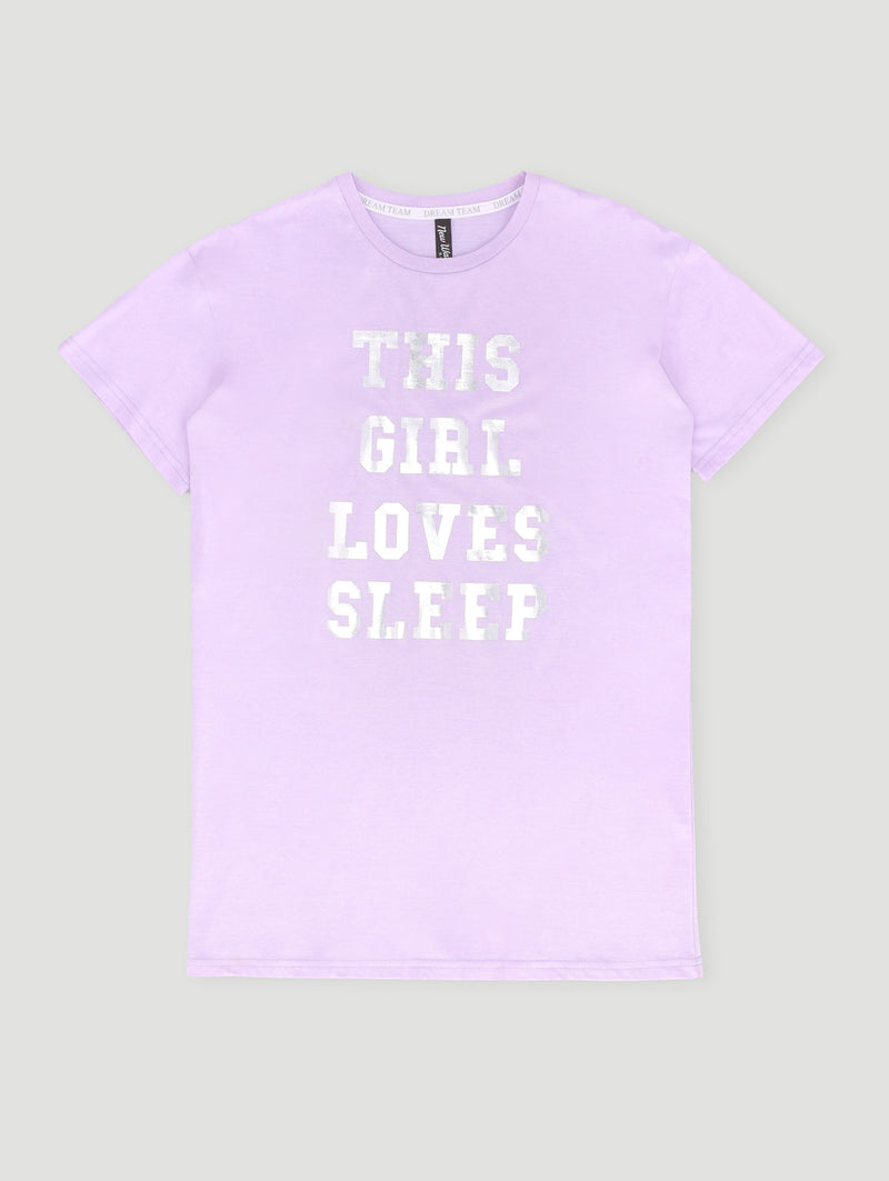 Girls Let Me Sleep Relaxed Sleep Dress - Lilac