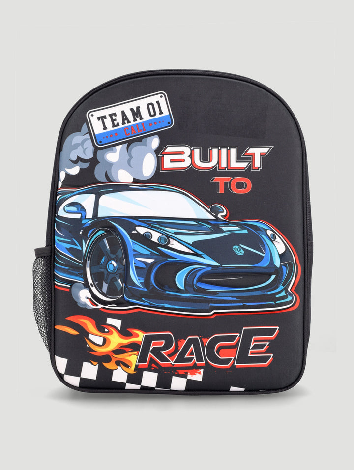 Pre-Boys Racing Car Debossed Backpack - Black