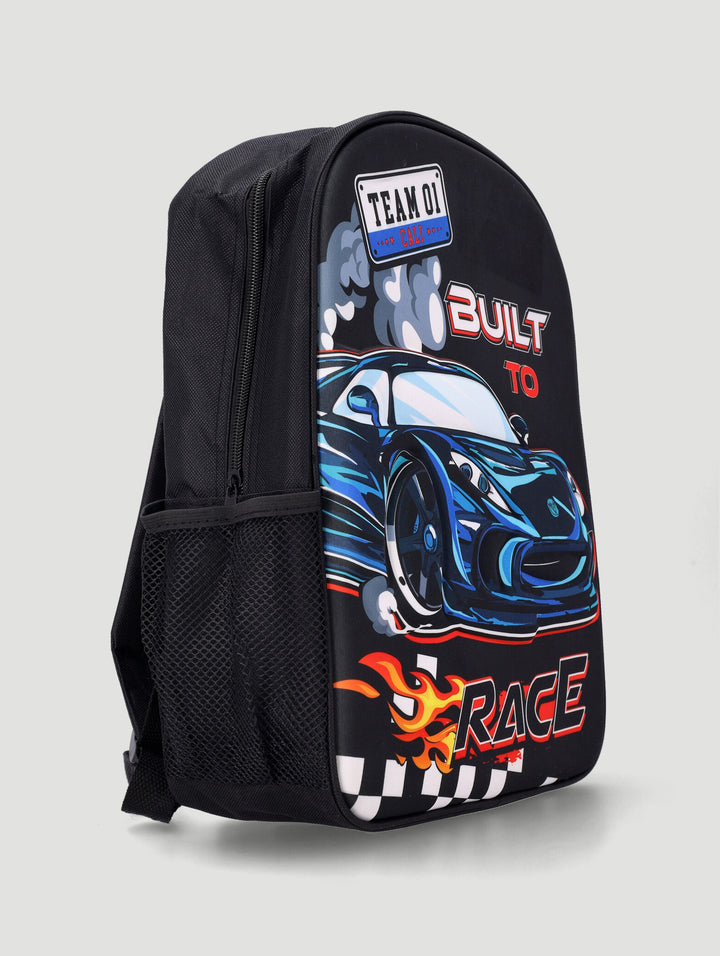 Pre-Boys Racing Car Debossed Backpack - Black