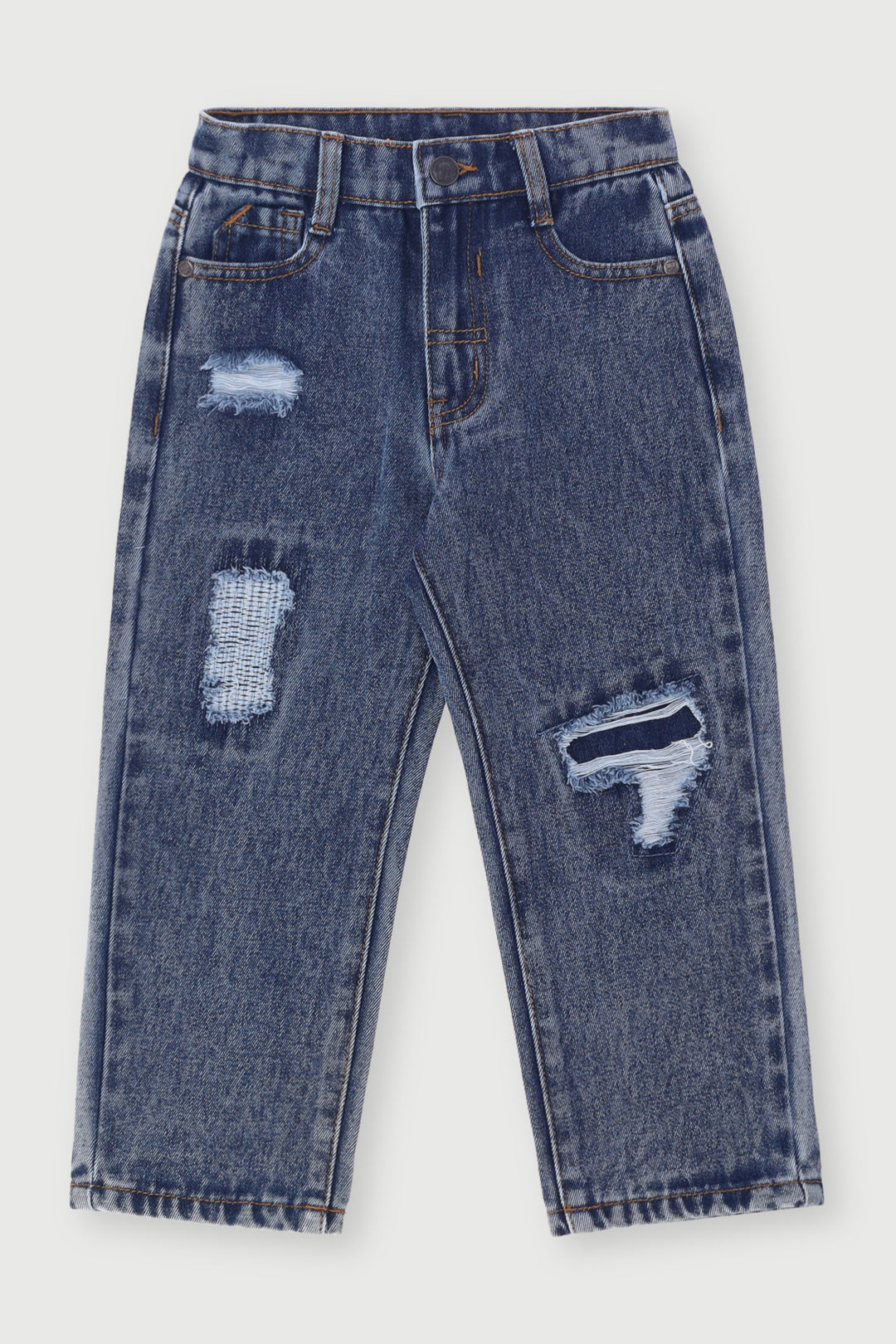 Pre-Boys Relaxed Straight Leg Rip Denim - Dark Blue