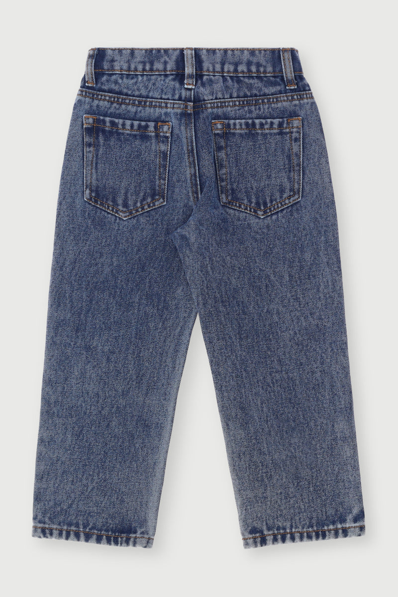 Pre-Boys Relaxed Straight Leg Rip Denim - Dark Blue