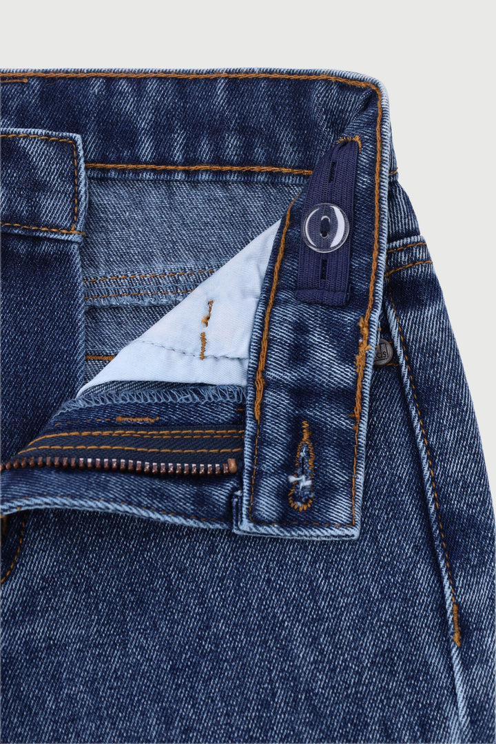 Pre-Boys Relaxed Straight Leg Rip Denim - Dark Blue