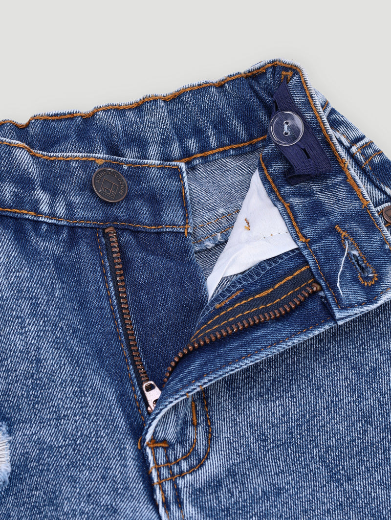 Pre- Boys Relaxed Straight Leg Rip Denim - Dark Blue