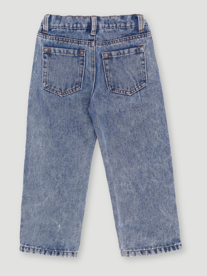 Pre- Boys Relaxed Straight Leg Rip Denim - Dark Blue