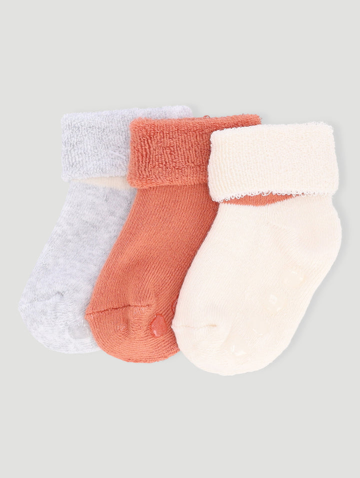 Baby Boys 3 Pack Double Stripe Toweling Socks - Nude