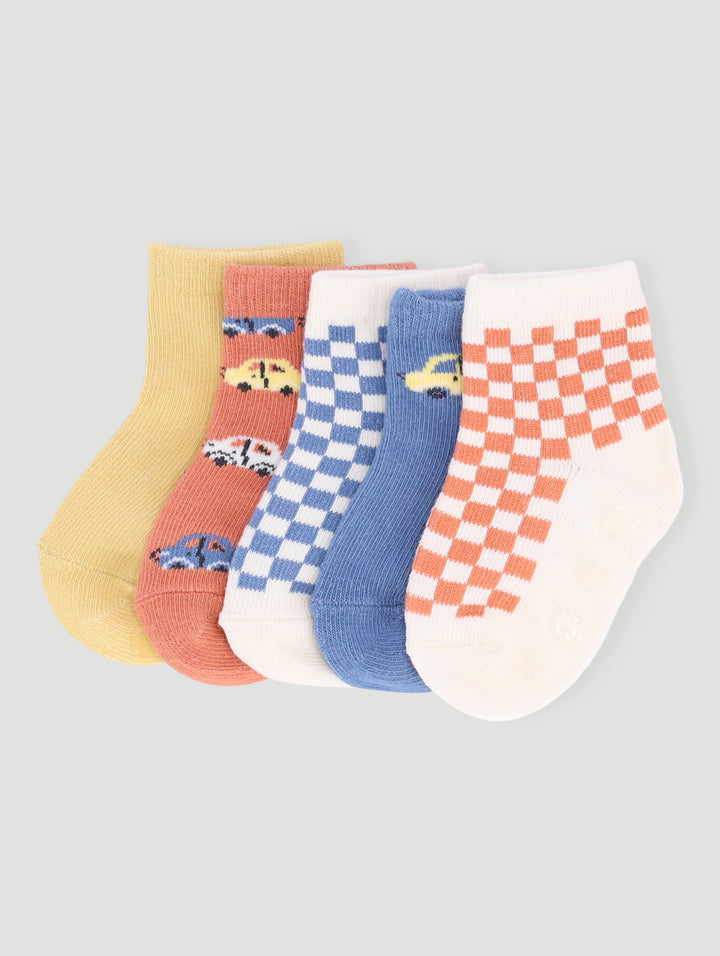 Baby Boys 5 Pack Race Print Cotton Socks - Blue