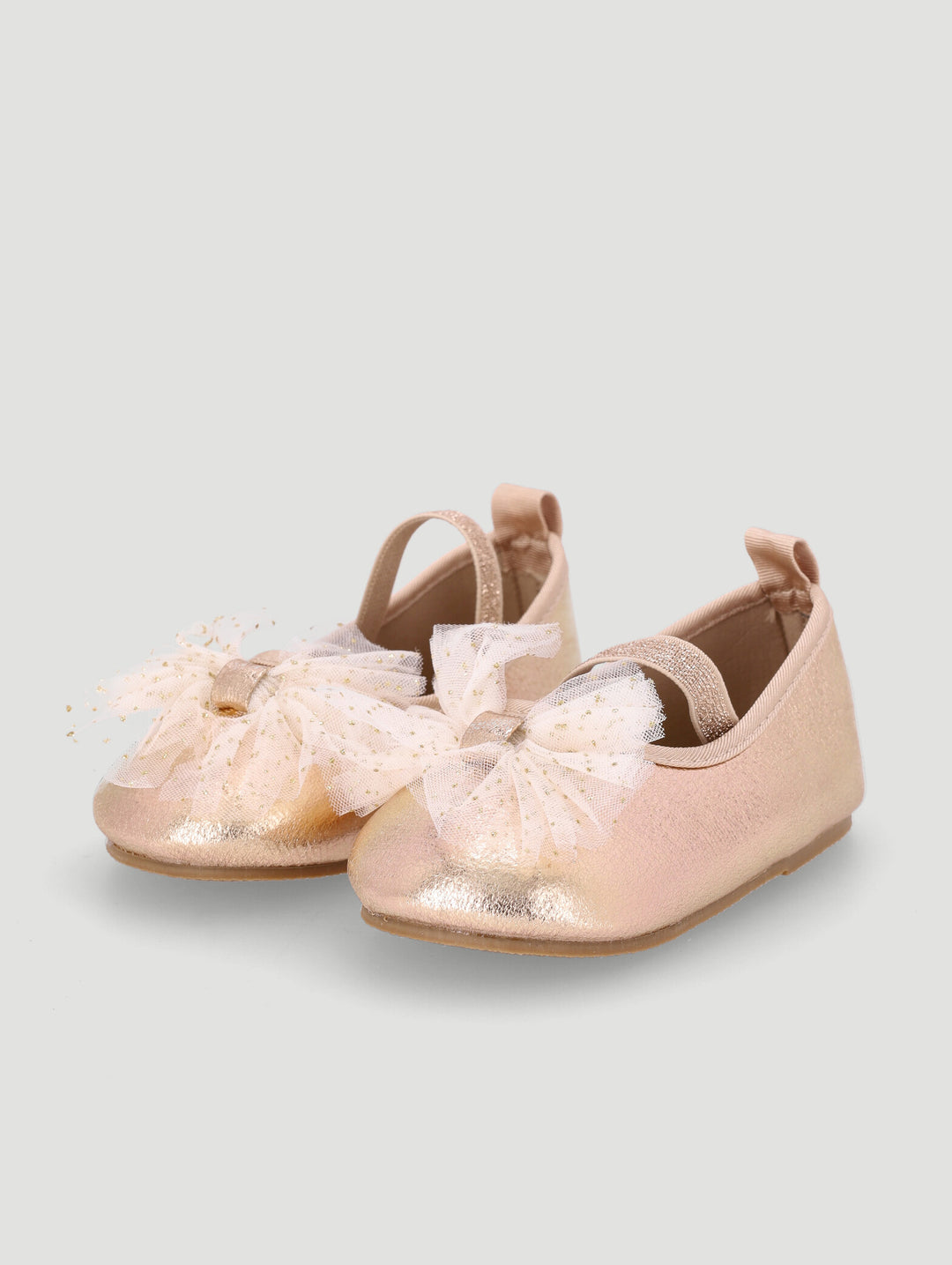 Baby Girls Crinkled Metallic Tulle Bow Pump - Gold