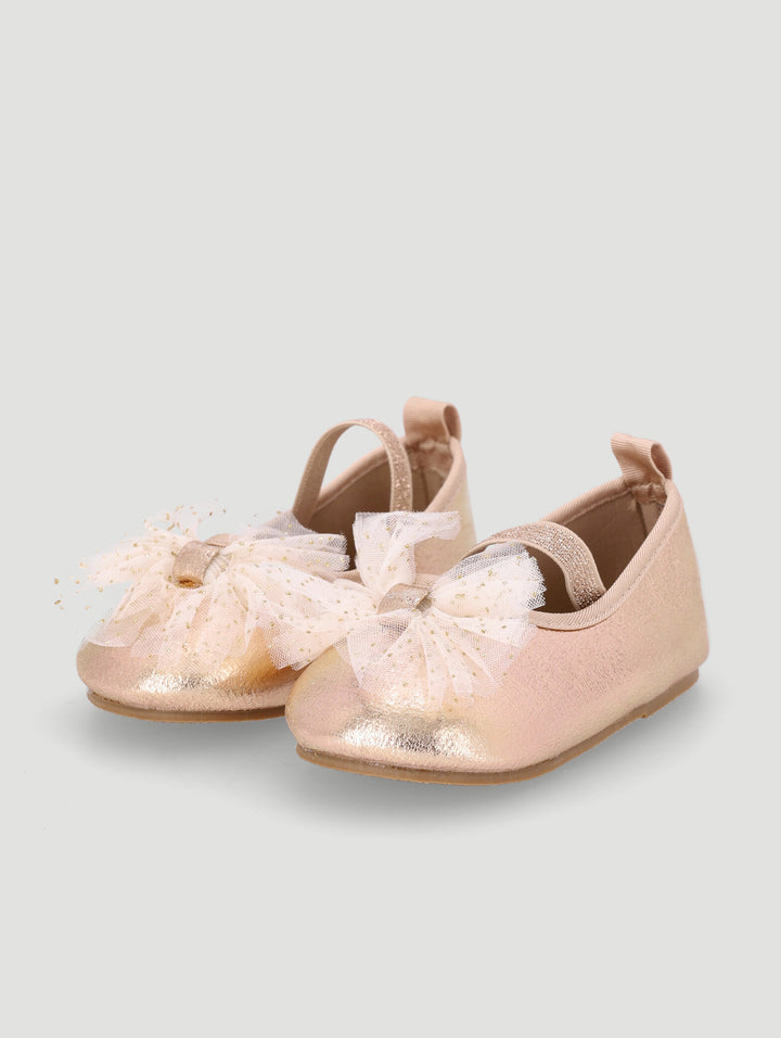 Baby Girls Crinkled Metallic Tulle Bow Pump - Gold