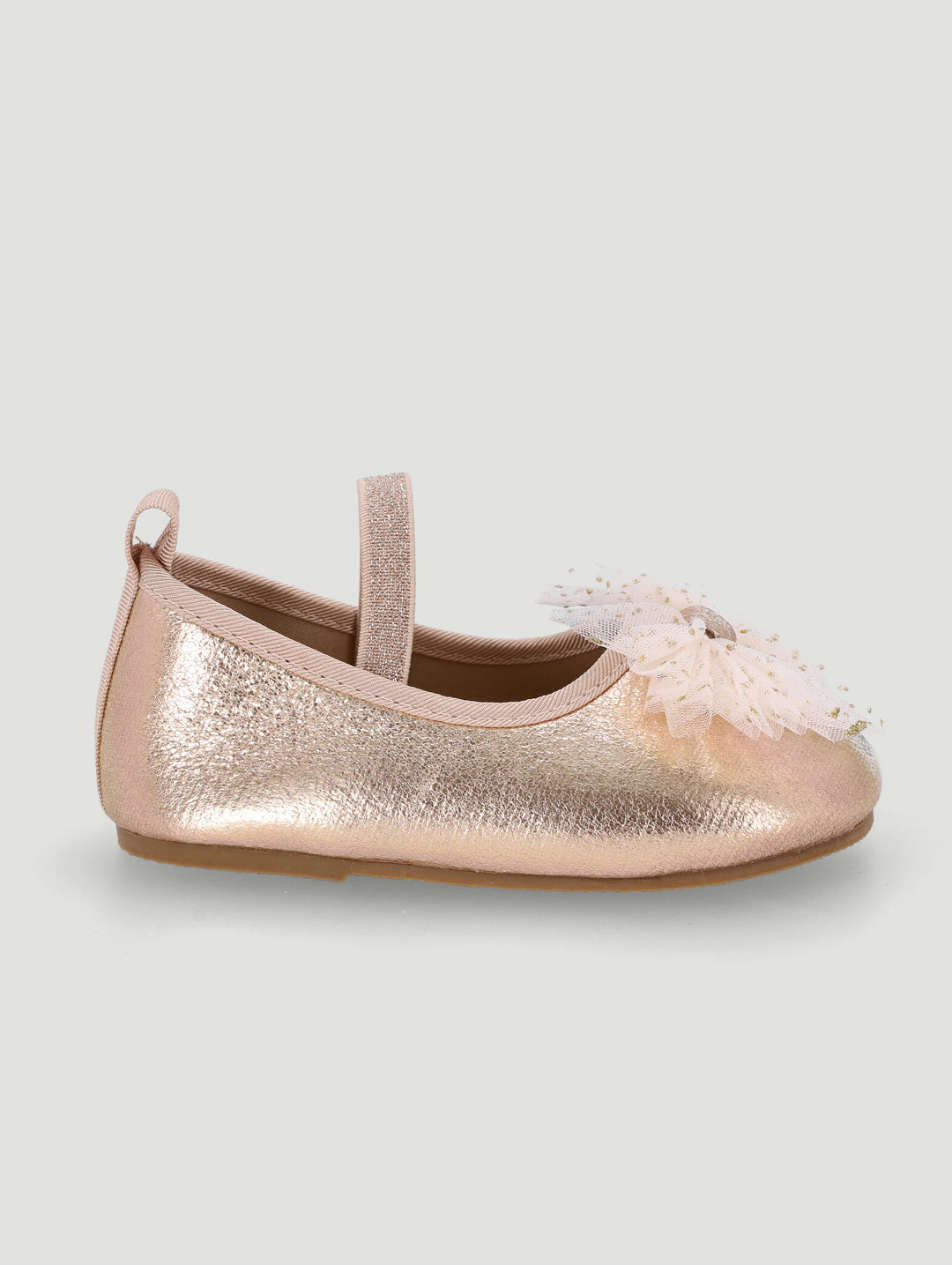 Baby Girls Crinkled Metallic Tulle Bow Pump - Gold