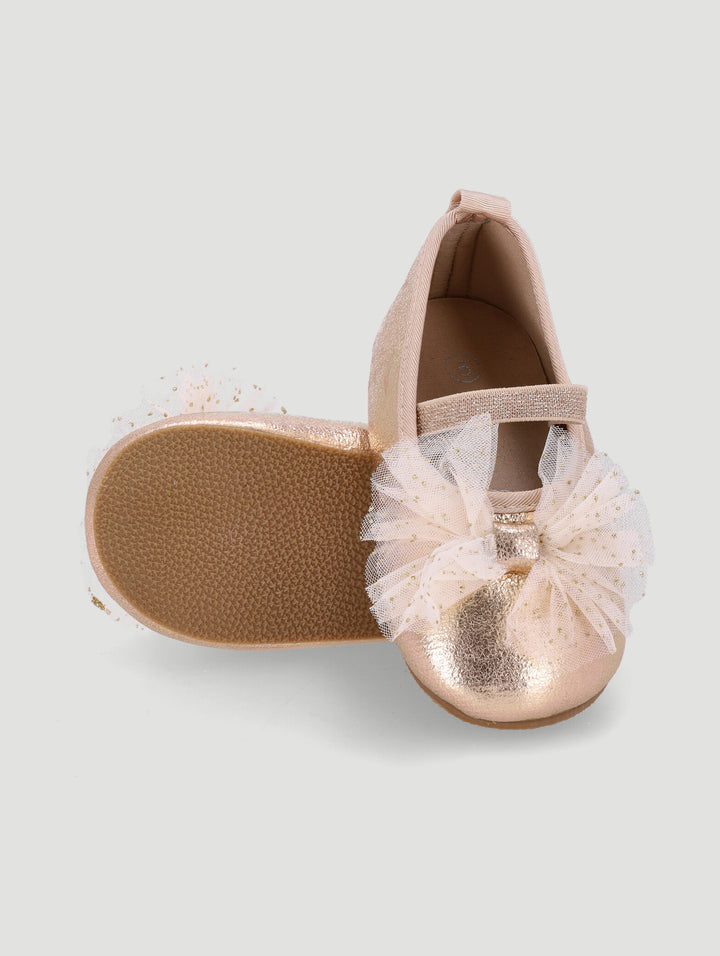 Baby Girls Crinkled Metallic Tulle Bow Pump - Gold