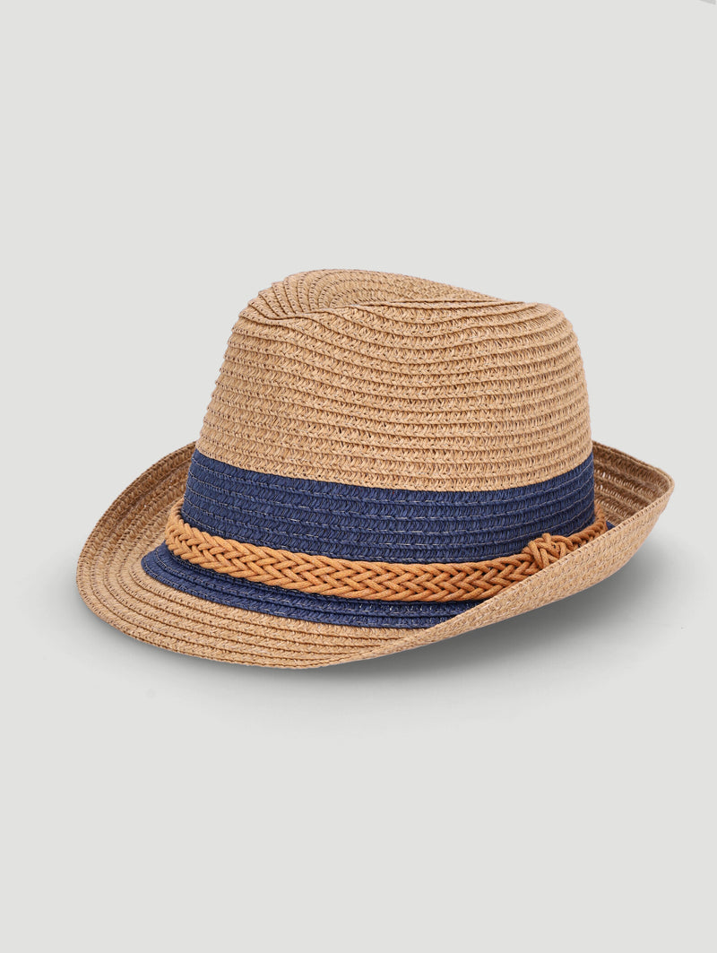 Baby Boys Stripe Fedora Hat - Stone