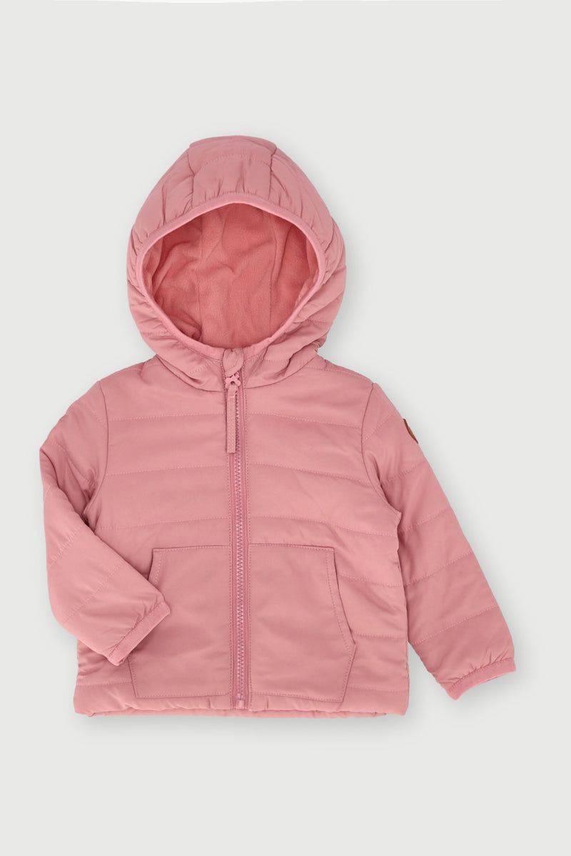Baby Girls Bear Puffer Jacket - Light Pink