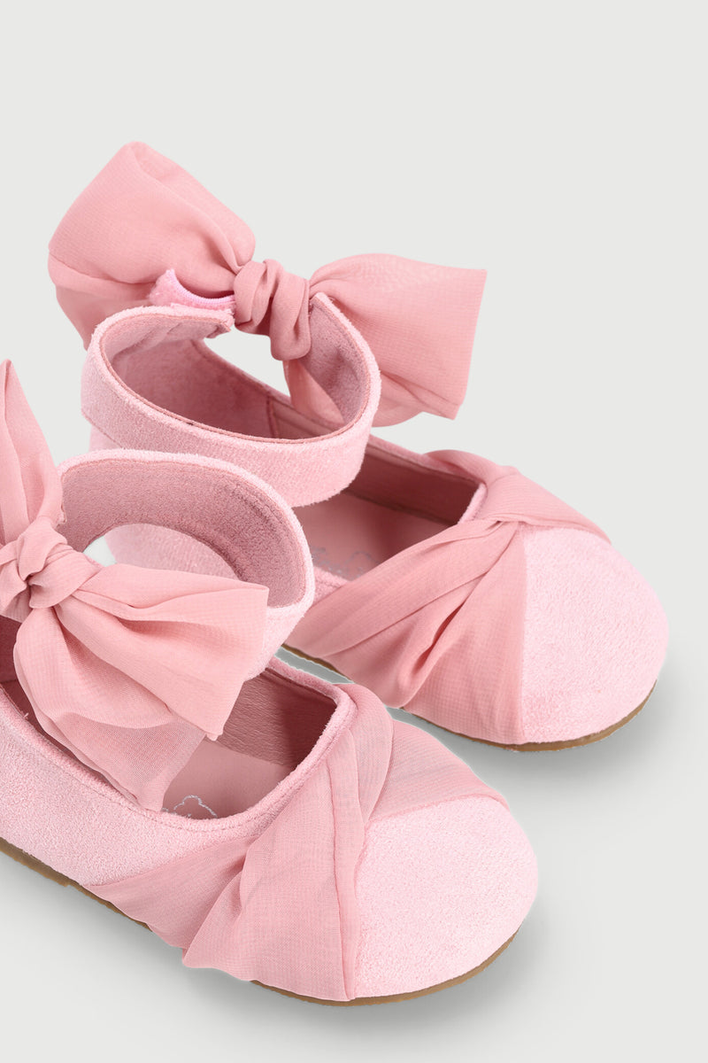 Baby Girls Suede Chiffon Pump - Pink Nude