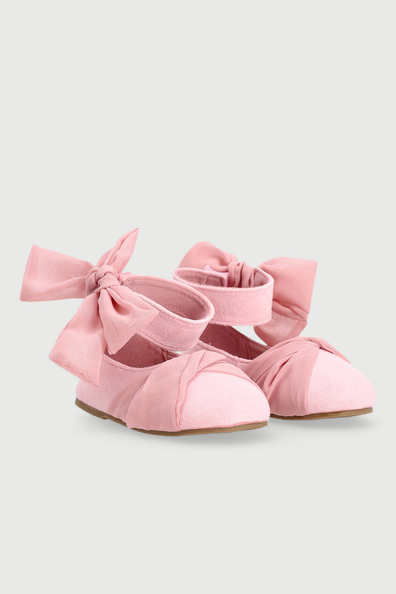 Baby Girls Suede Chiffon Pump - Pink Nude