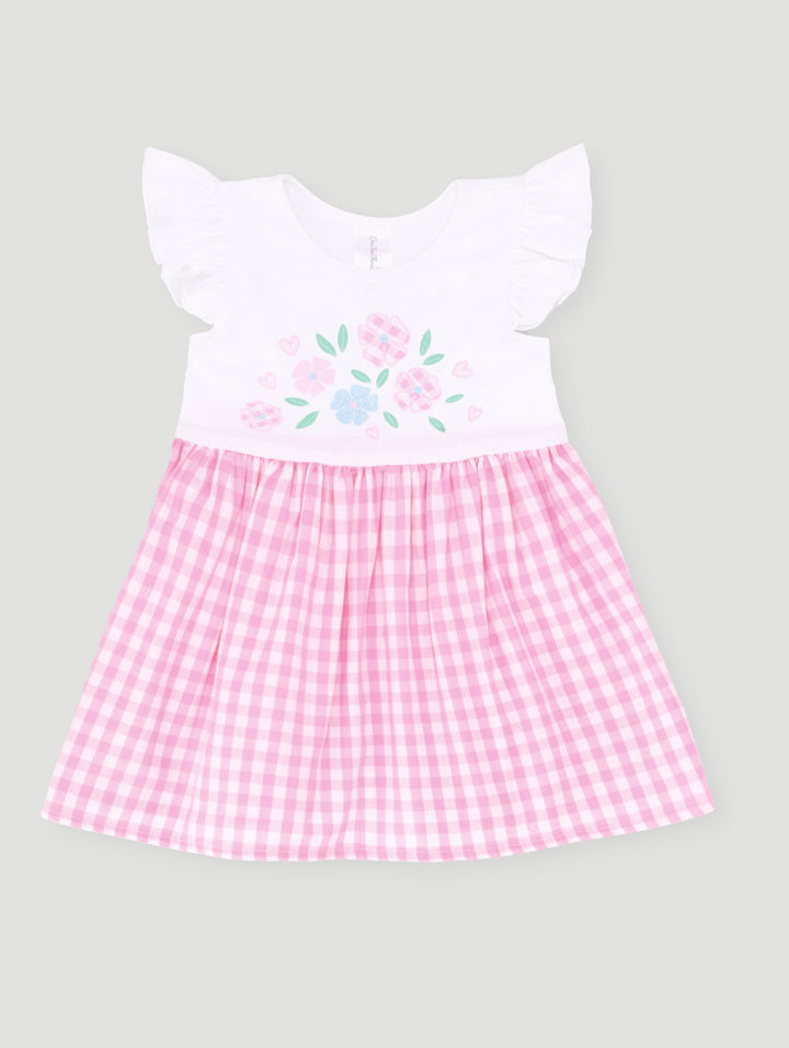 Baby Girls Flower Check Dress - Pink