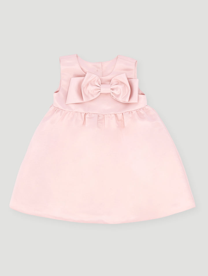 Baby Girls Smart Satin Bow Dress - Dusty Pink