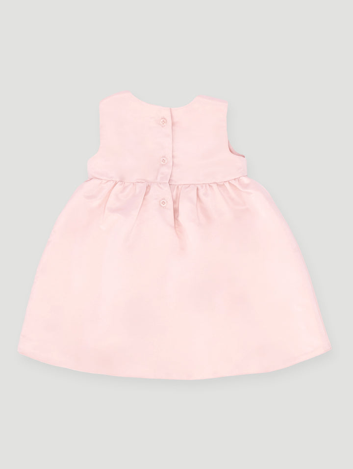 Baby Girls Smart Satin Bow Dress - Dusty Pink