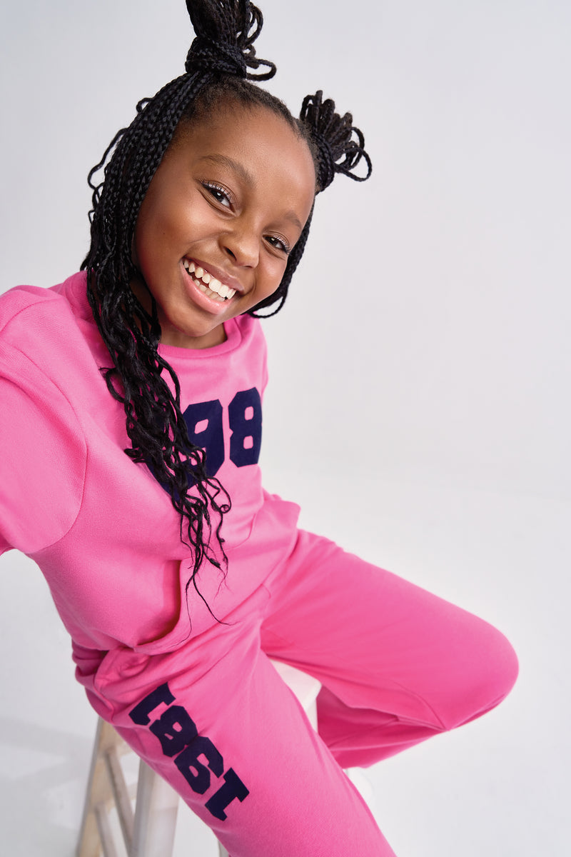 Girls Oversized Fleece Top - Cerise