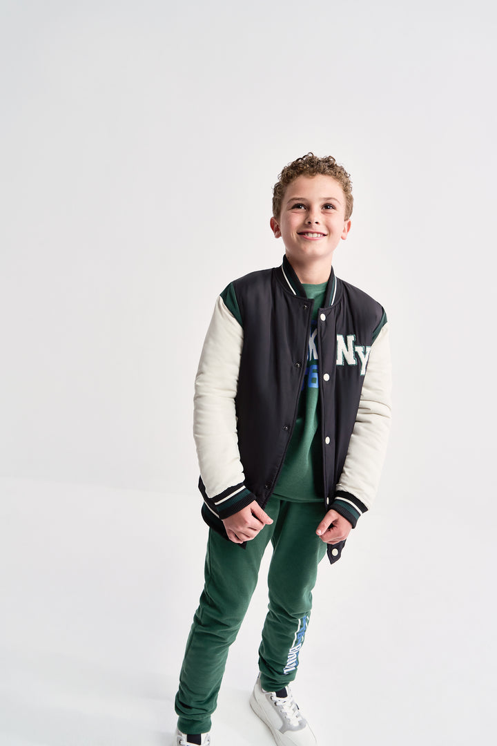 Boys Varsity Nylon  Bomber Jacket - Black