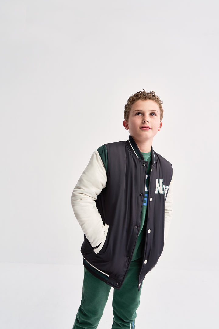 Boys Varsity Nylon  Bomber Jacket - Black