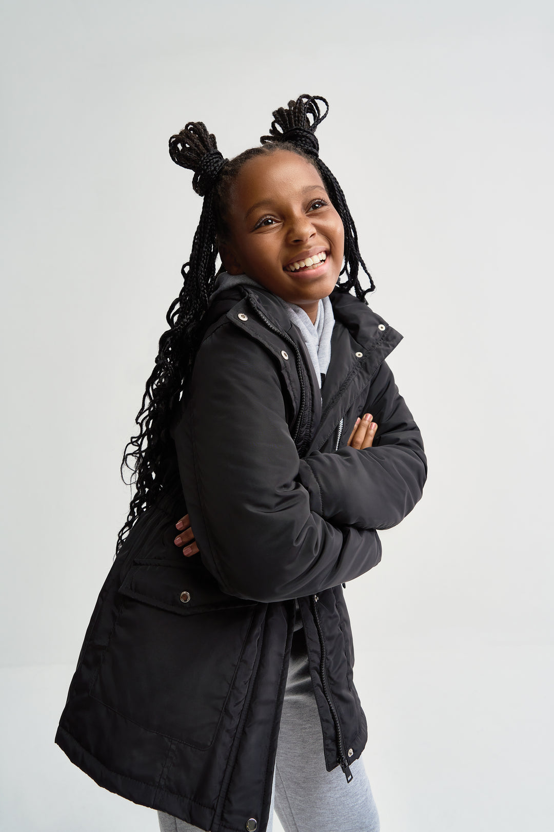 Girls Sherpa Hoody Parker Jacket - Black