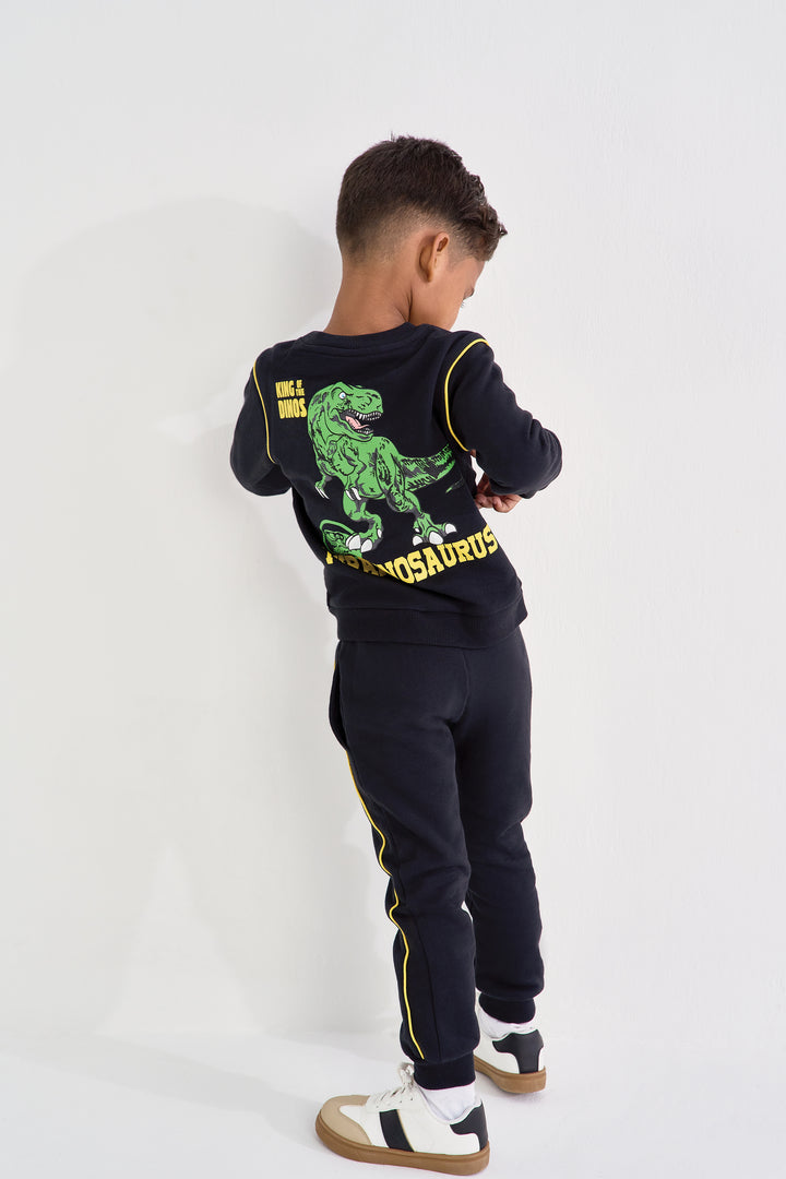 Pre-Boys Dino Pipped Crew Top - Black