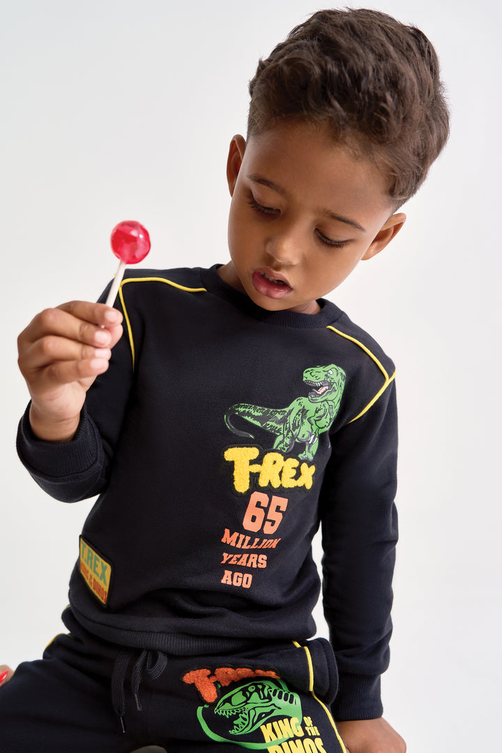 Pre-Boys Dino Pipped Crew Top - Black