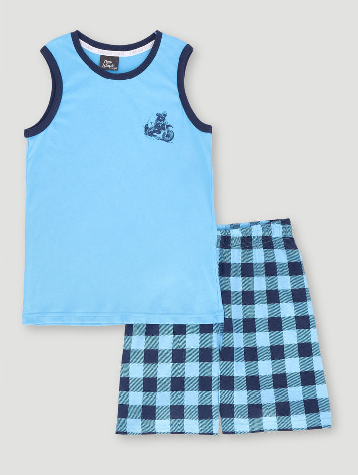 Boys Vintage Motorbike Sleeveless Sleep Set - Turquoise