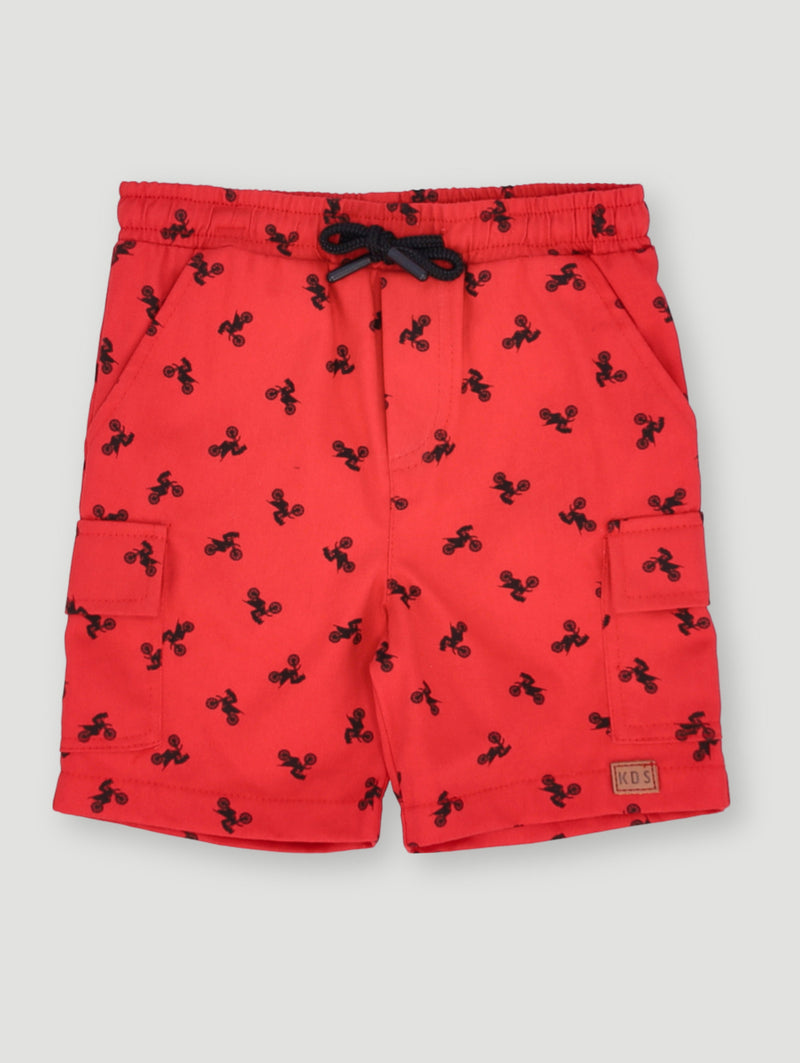Pre-Boys Bike Print Cargo Shorts - Red
