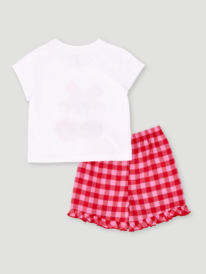 Pre-Girls Cherries Check Flannel Set - White