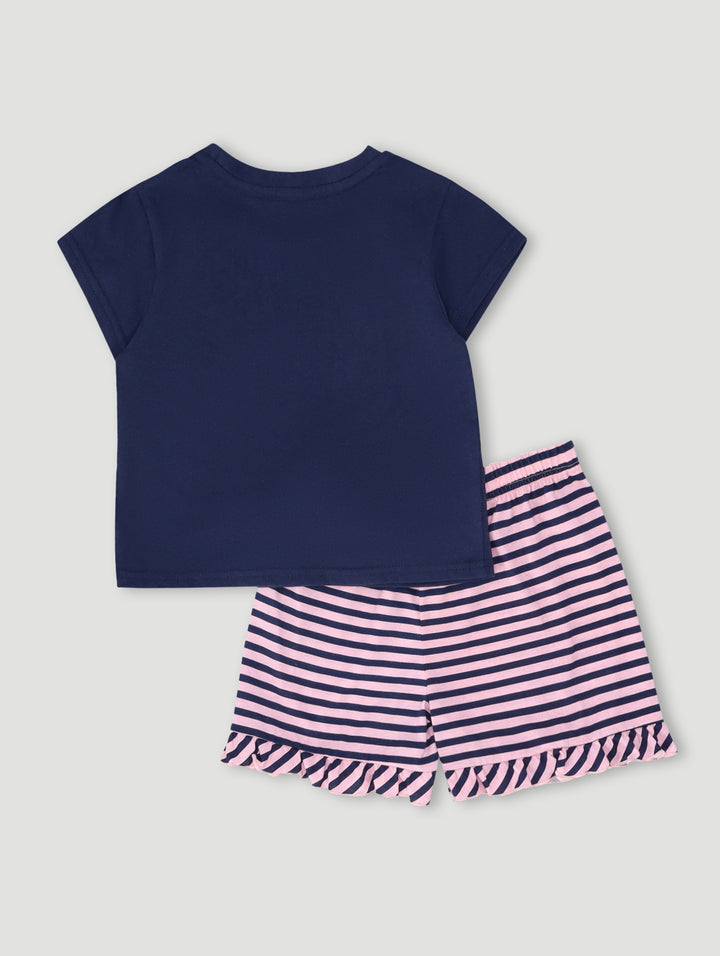 Pre-Girls Clouds Moon Check Sleep Set - Navy