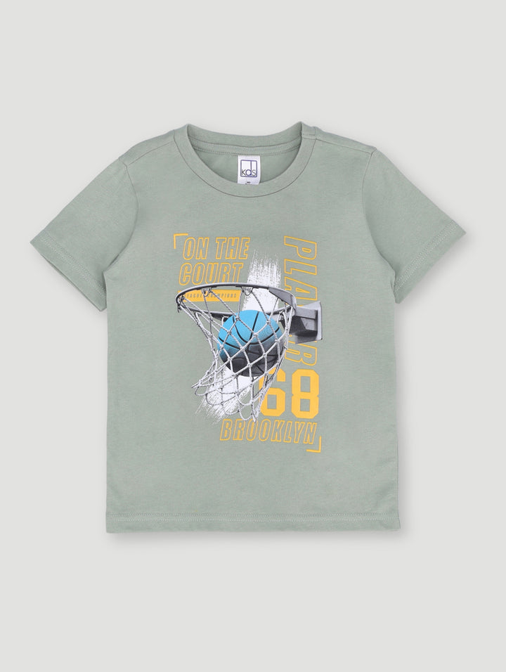 Pre- Boys Short Sleeve Basketball Hoop Tee - Green