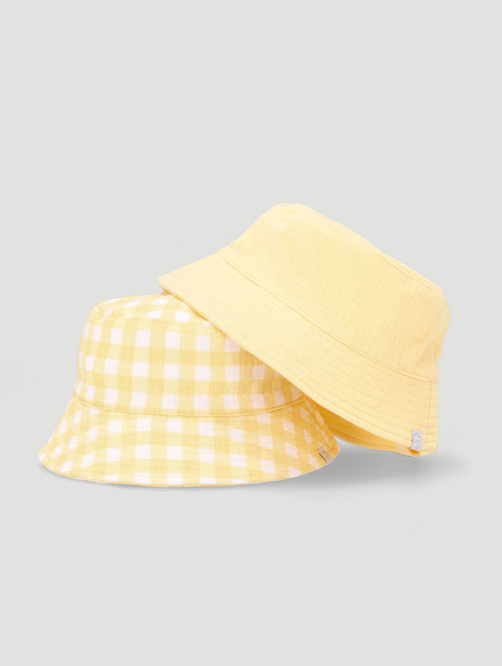 2 Pack Gingham Print Crinkle Cotton Sun Hat - Yellow