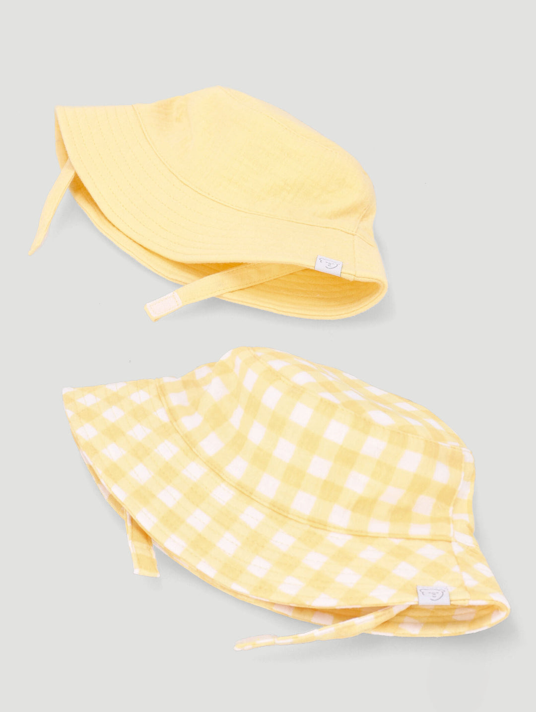 2 Pack Gingham Print Crinkle Cotton Sun Hat - Yellow