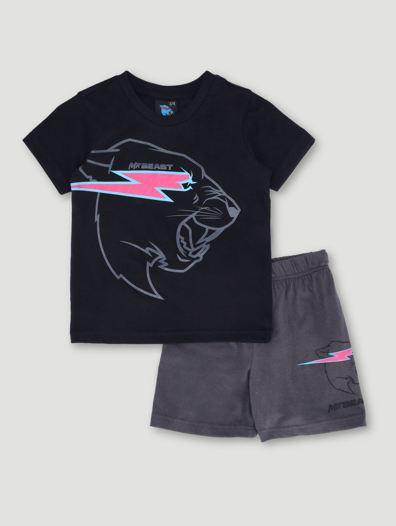 Pre-Boys Mr Beast Sleep Set - Black/Grey